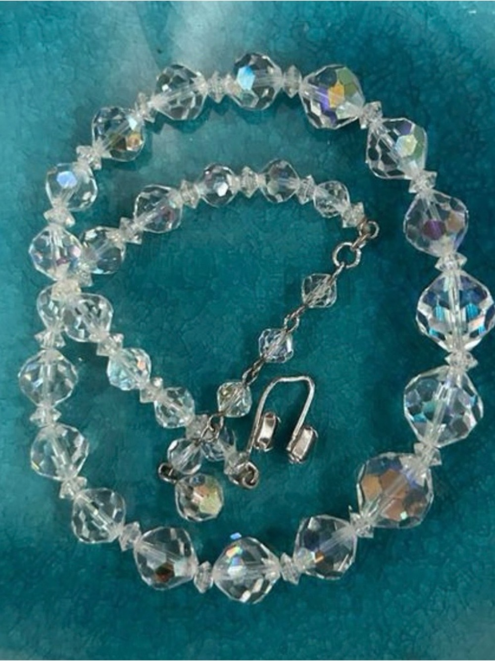 Vintage Choker Necklace & Dangling Earrings Set Clear Faceted Czech Glass Beads - Picture 4 of 10